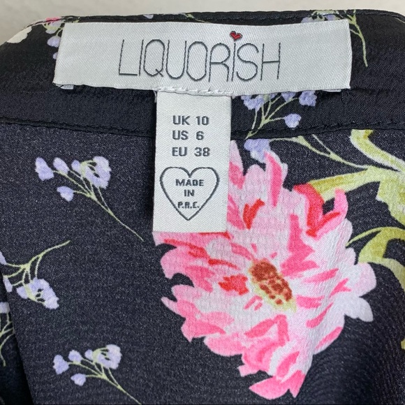 Liquorish ASOS Floral Drop Waist Micro Pleated Black Midi Skirt US 6 - Picture 5 of 7